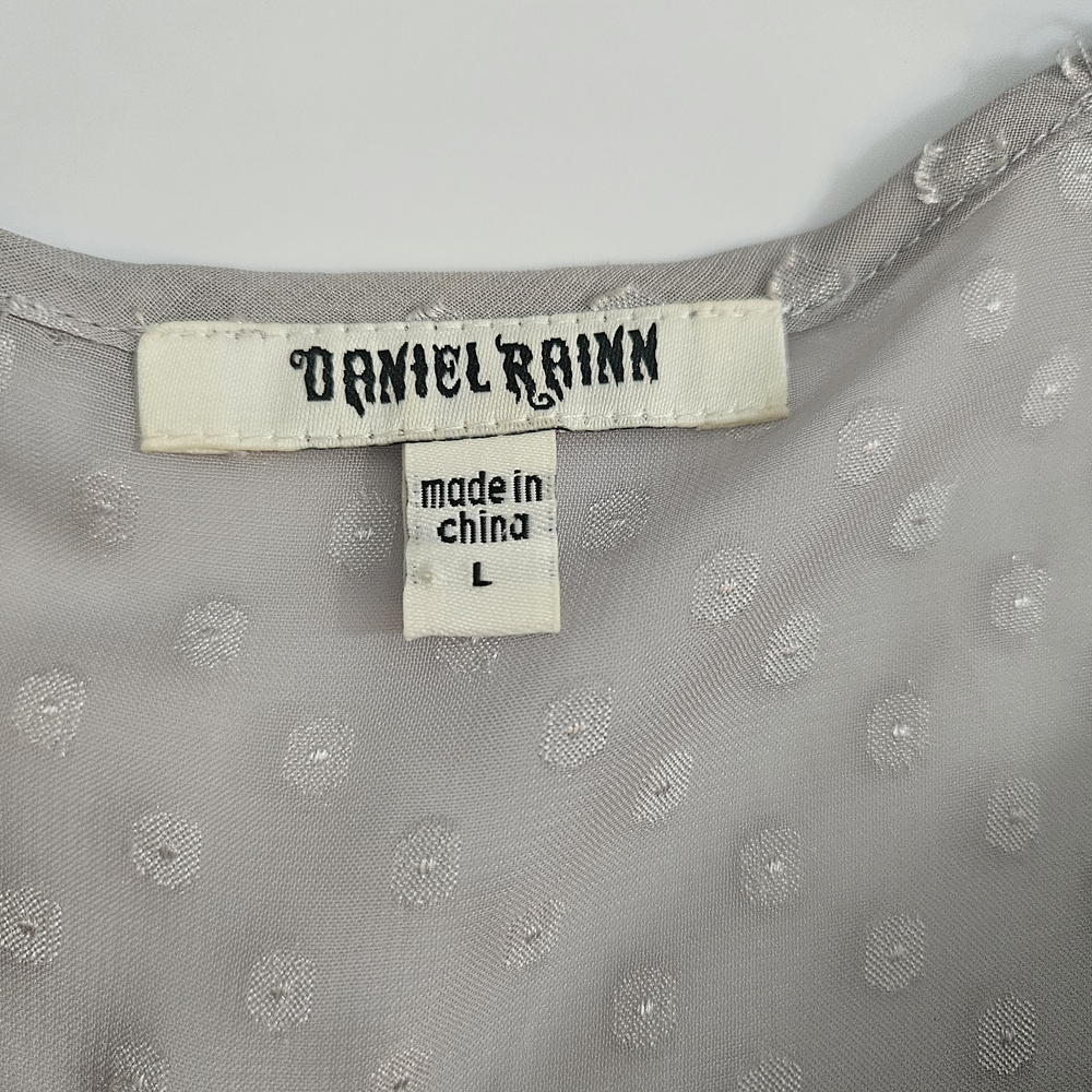 Daniel Rainn Gray Polka Dot Baby Doll Ruffle Flutter Sleeve Tunic Blouse Sz L - Picture 5 of 6
